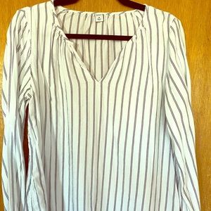 Old Navy ¾ sleeve white blouse, navy stripes